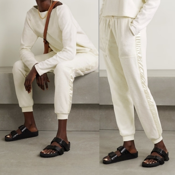 ATM Loop Cream Satin French Cotton Terry Pull-on Chalk Jogger Track Pants NWT - Picture 4 of 14